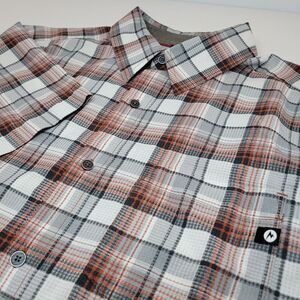 Marmot Mens Size L Large‎ Orange Gray Plaid Short Sleeve Button Up Shirt